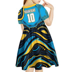 Personalized North Queensland Cowboys Kid Short Sleeve Dress Aboriginal Dot Art - Dreamtime Rugby Mascot