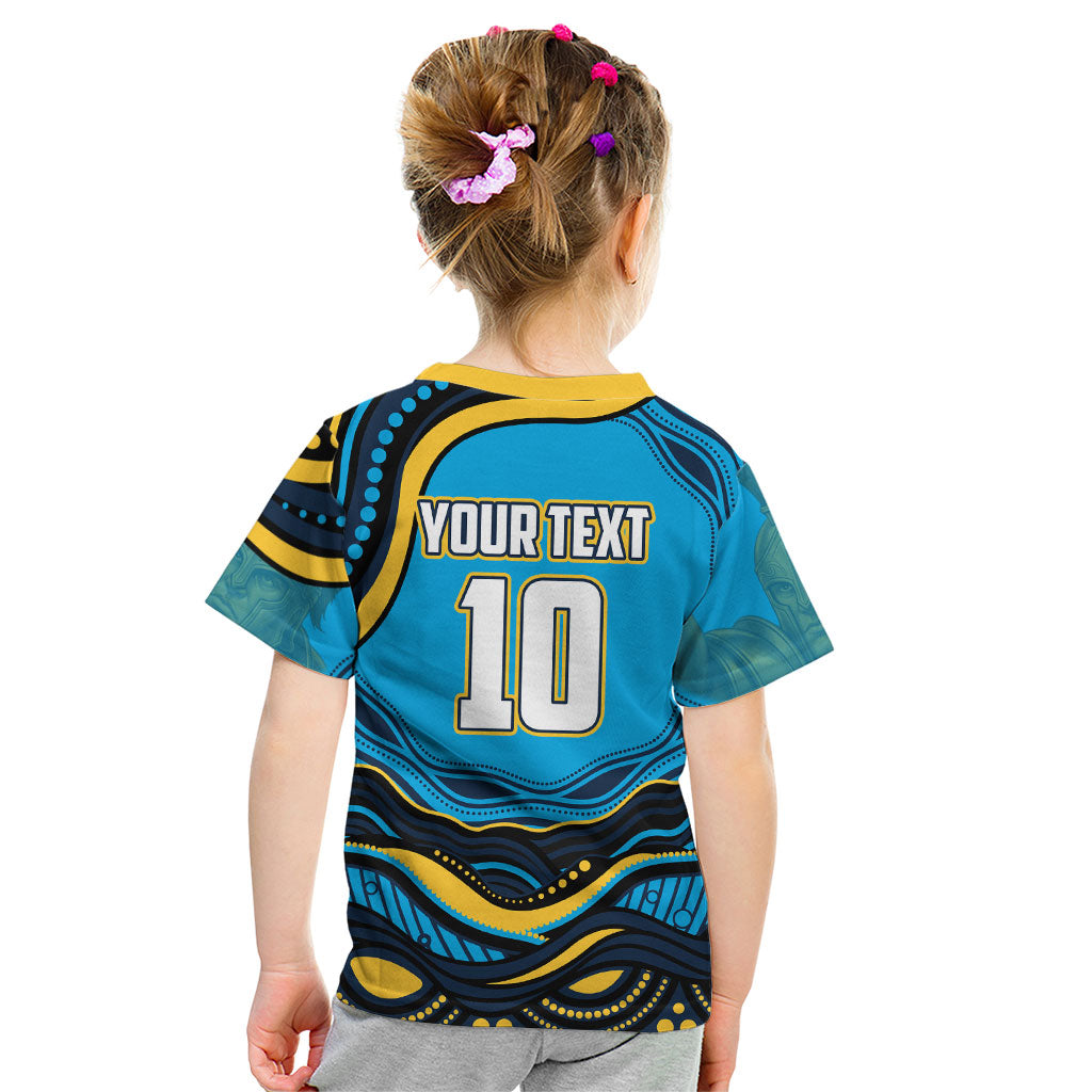 Personalized North Queensland Cowboys Kid T Shirt Aboriginal Dot Art - Dreamtime Rugby Mascot