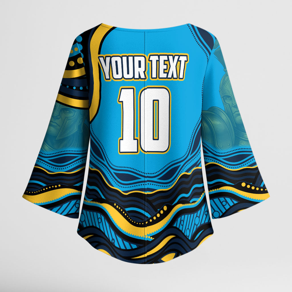 Personalized North Queensland Cowboys Kimono Sleeve Blouse Aboriginal Dot Art - Dreamtime Rugby Mascot