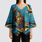 Personalized North Queensland Cowboys Kimono Sleeve Blouse Aboriginal Dot Art - Dreamtime Rugby Mascot
