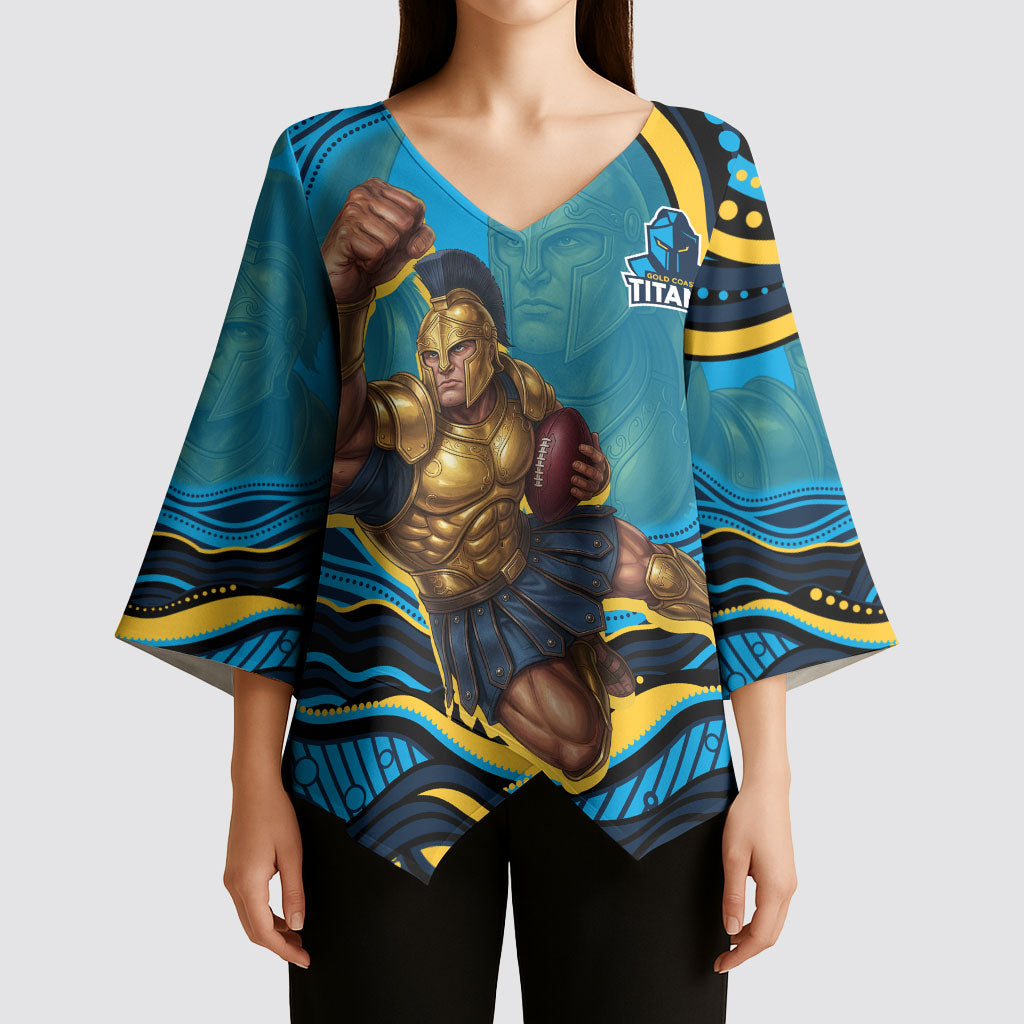 Personalized North Queensland Cowboys Kimono Sleeve Blouse Aboriginal Dot Art - Dreamtime Rugby Mascot