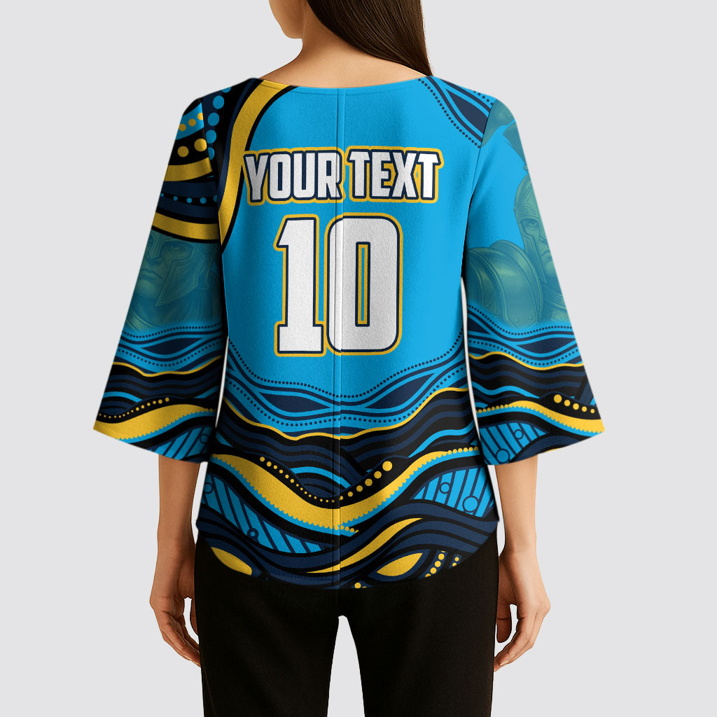 Personalized North Queensland Cowboys Kimono Sleeve Blouse Aboriginal Dot Art - Dreamtime Rugby Mascot