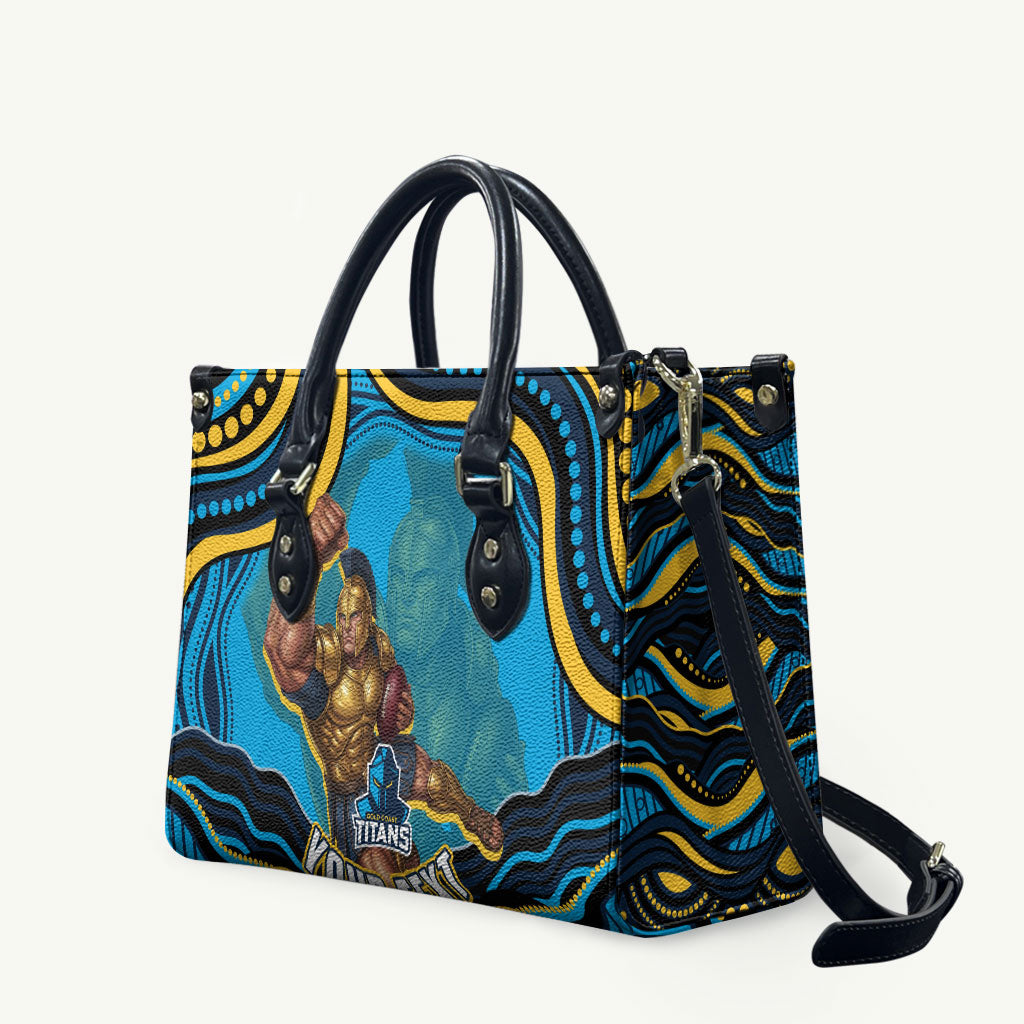 Personalized North Queensland Cowboys Leather Bag Aboriginal Dot Art - Dreamtime Rugby Mascot