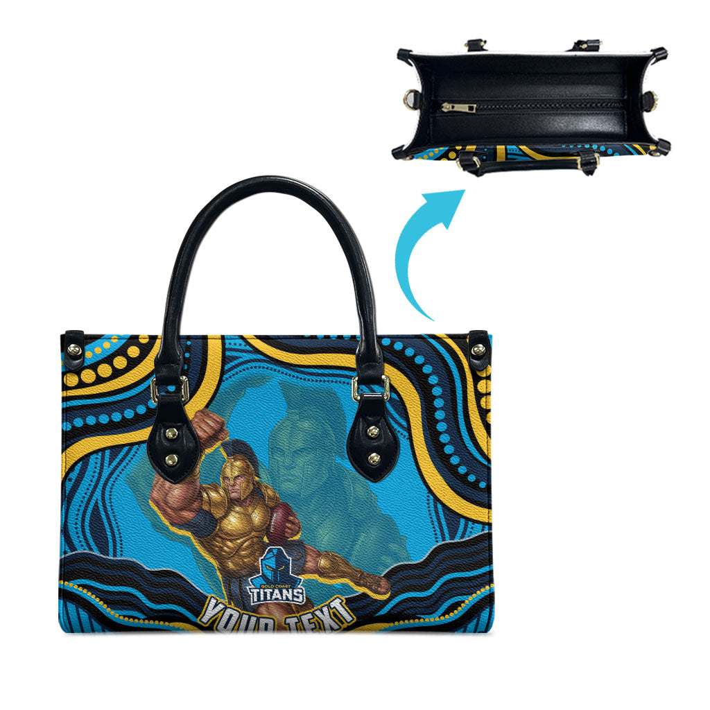 Personalized North Queensland Cowboys Leather Bag Aboriginal Dot Art - Dreamtime Rugby Mascot