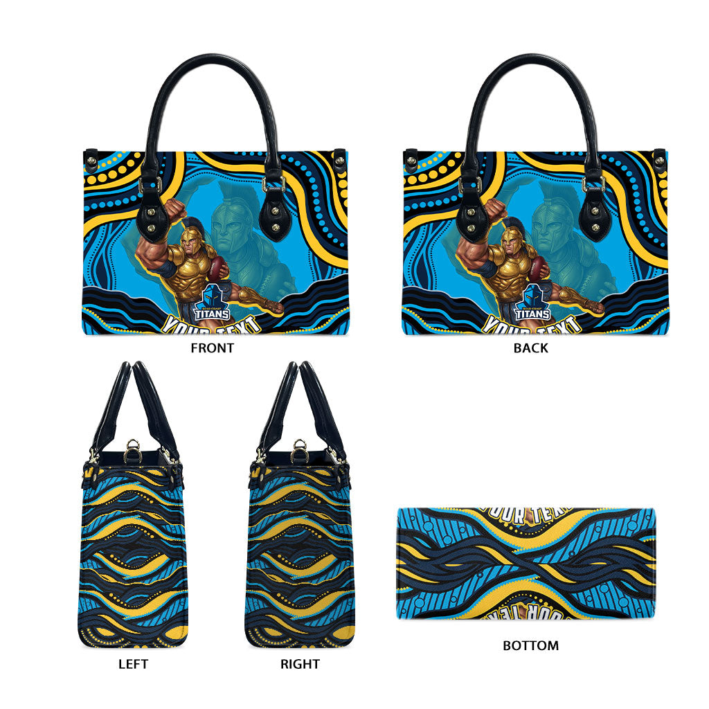 Personalized North Queensland Cowboys Leather Bag Aboriginal Dot Art - Dreamtime Rugby Mascot