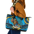 Personalized North Queensland Cowboys Leather Tote Bag Aboriginal Dot Art - Dreamtime Rugby Mascot