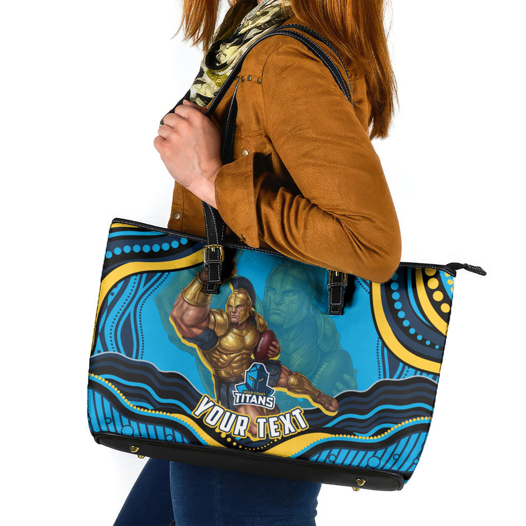 Personalized North Queensland Cowboys Leather Tote Bag Aboriginal Dot Art - Dreamtime Rugby Mascot