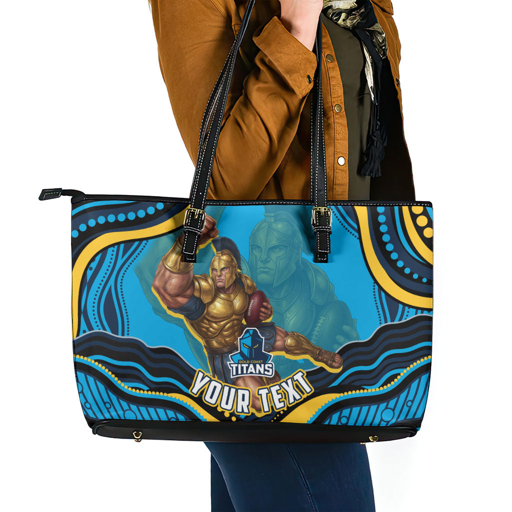 Personalized North Queensland Cowboys Leather Tote Bag Aboriginal Dot Art - Dreamtime Rugby Mascot