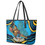 Personalized North Queensland Cowboys Leather Tote Bag Aboriginal Dot Art - Dreamtime Rugby Mascot