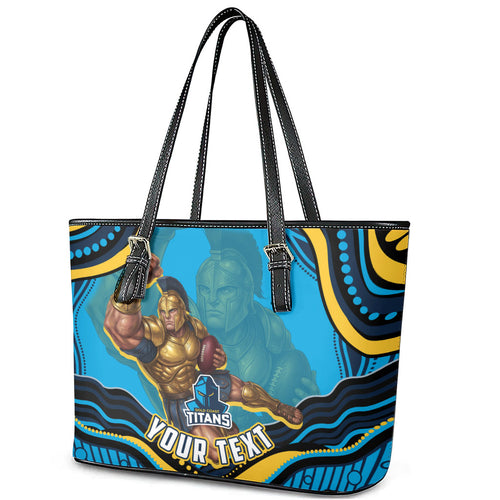 Personalized North Queensland Cowboys Leather Tote Bag Aboriginal Dot Art - Dreamtime Rugby Mascot