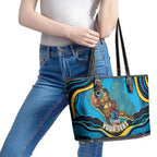 Personalized North Queensland Cowboys Leather Tote Bag Aboriginal Dot Art - Dreamtime Rugby Mascot