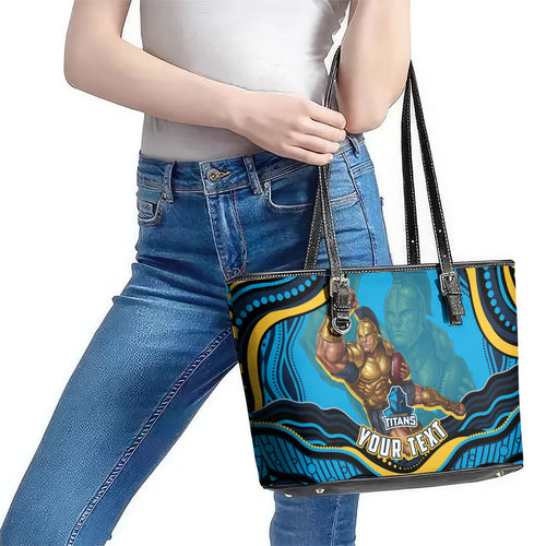 Personalized North Queensland Cowboys Leather Tote Bag Aboriginal Dot Art - Dreamtime Rugby Mascot