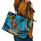 Personalized North Queensland Cowboys Leather Tote Bag Aboriginal Dot Art - Dreamtime Rugby Mascot
