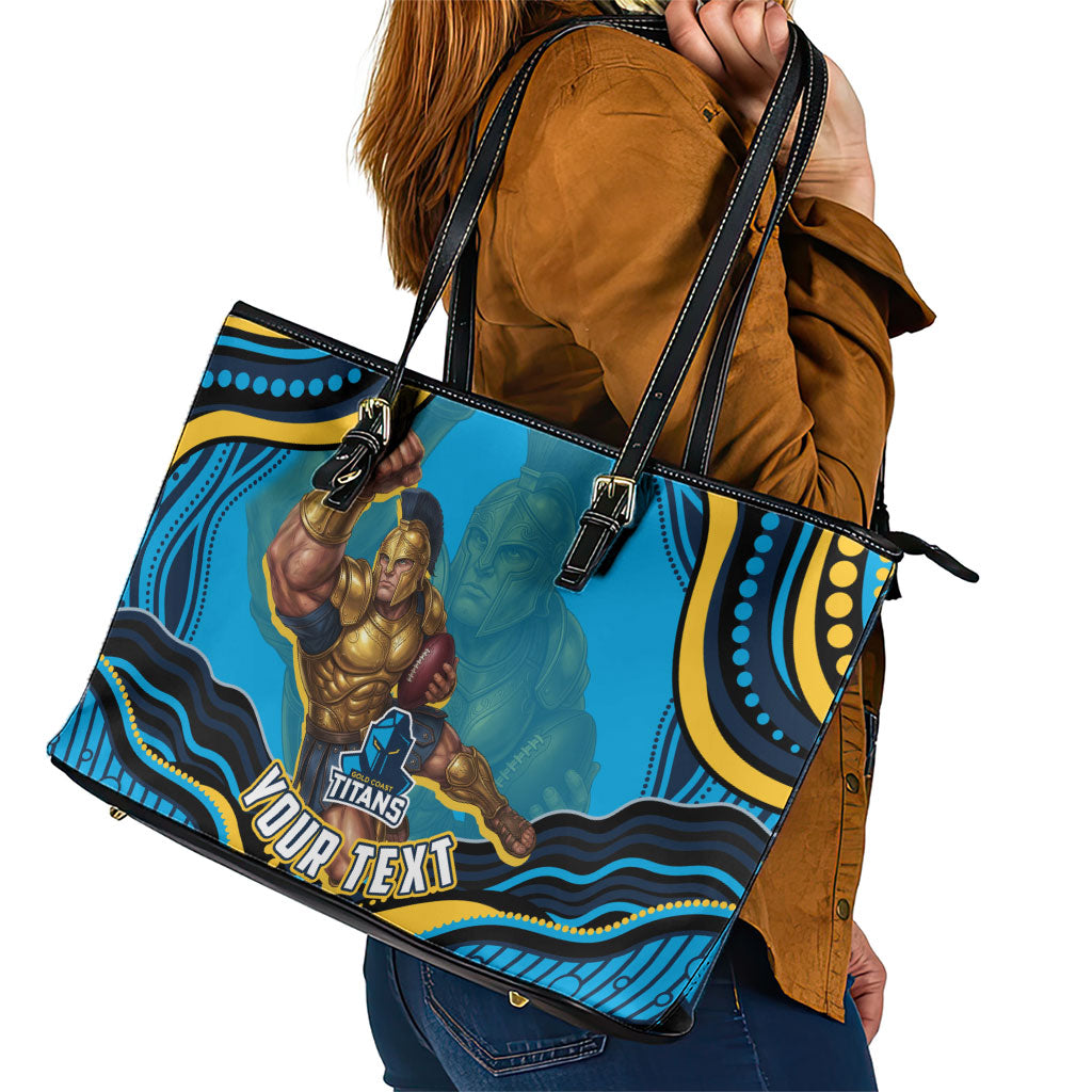 Personalized North Queensland Cowboys Leather Tote Bag Aboriginal Dot Art - Dreamtime Rugby Mascot