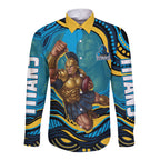 Personalized North Queensland Cowboys Long Sleeve Button Shirt Aboriginal Dot Art - Dreamtime Rugby Mascot