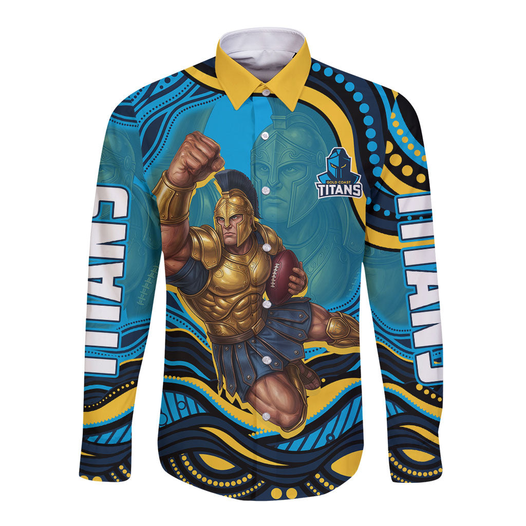 Personalized North Queensland Cowboys Long Sleeve Button Shirt Aboriginal Dot Art - Dreamtime Rugby Mascot