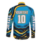 Personalized North Queensland Cowboys Long Sleeve Button Shirt Aboriginal Dot Art - Dreamtime Rugby Mascot