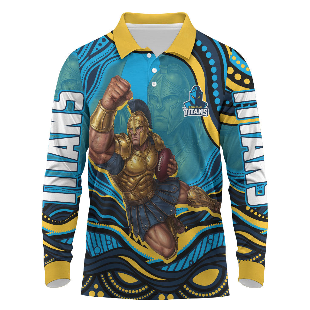 Personalized North Queensland Cowboys Long Sleeve Polo Shirt Aboriginal Dot Art - Dreamtime Rugby Mascot