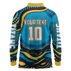 Personalized North Queensland Cowboys Long Sleeve Polo Shirt Aboriginal Dot Art - Dreamtime Rugby Mascot
