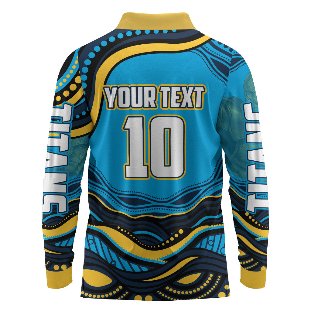 Personalized North Queensland Cowboys Long Sleeve Polo Shirt Aboriginal Dot Art - Dreamtime Rugby Mascot
