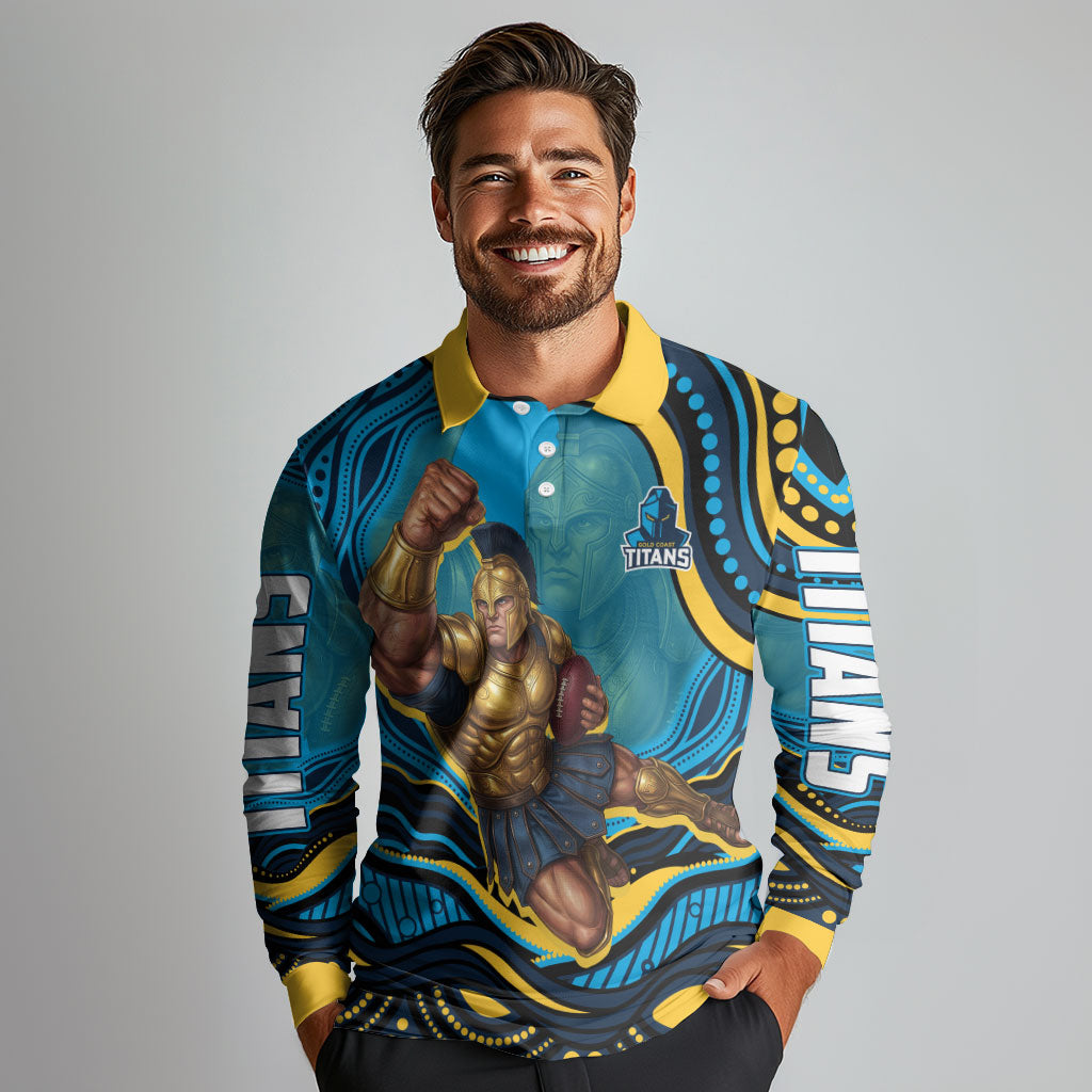Personalized North Queensland Cowboys Long Sleeve Polo Shirt Aboriginal Dot Art - Dreamtime Rugby Mascot