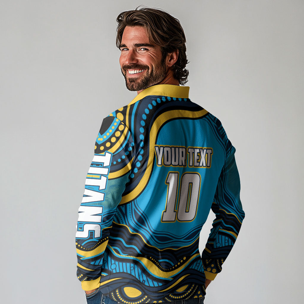 Personalized North Queensland Cowboys Long Sleeve Polo Shirt Aboriginal Dot Art - Dreamtime Rugby Mascot