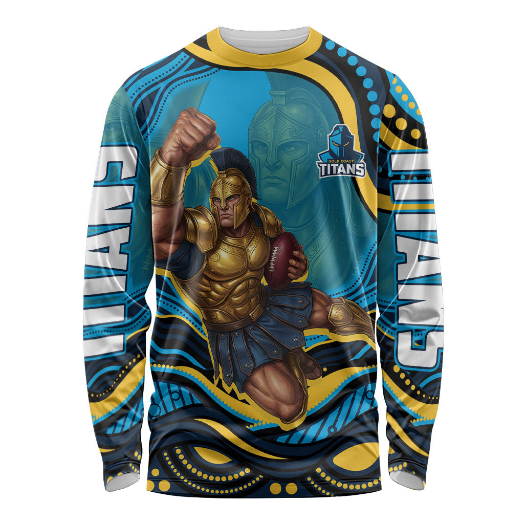 Personalized North Queensland Cowboys Long Sleeve Shirt Aboriginal Dot Art - Dreamtime Rugby Mascot