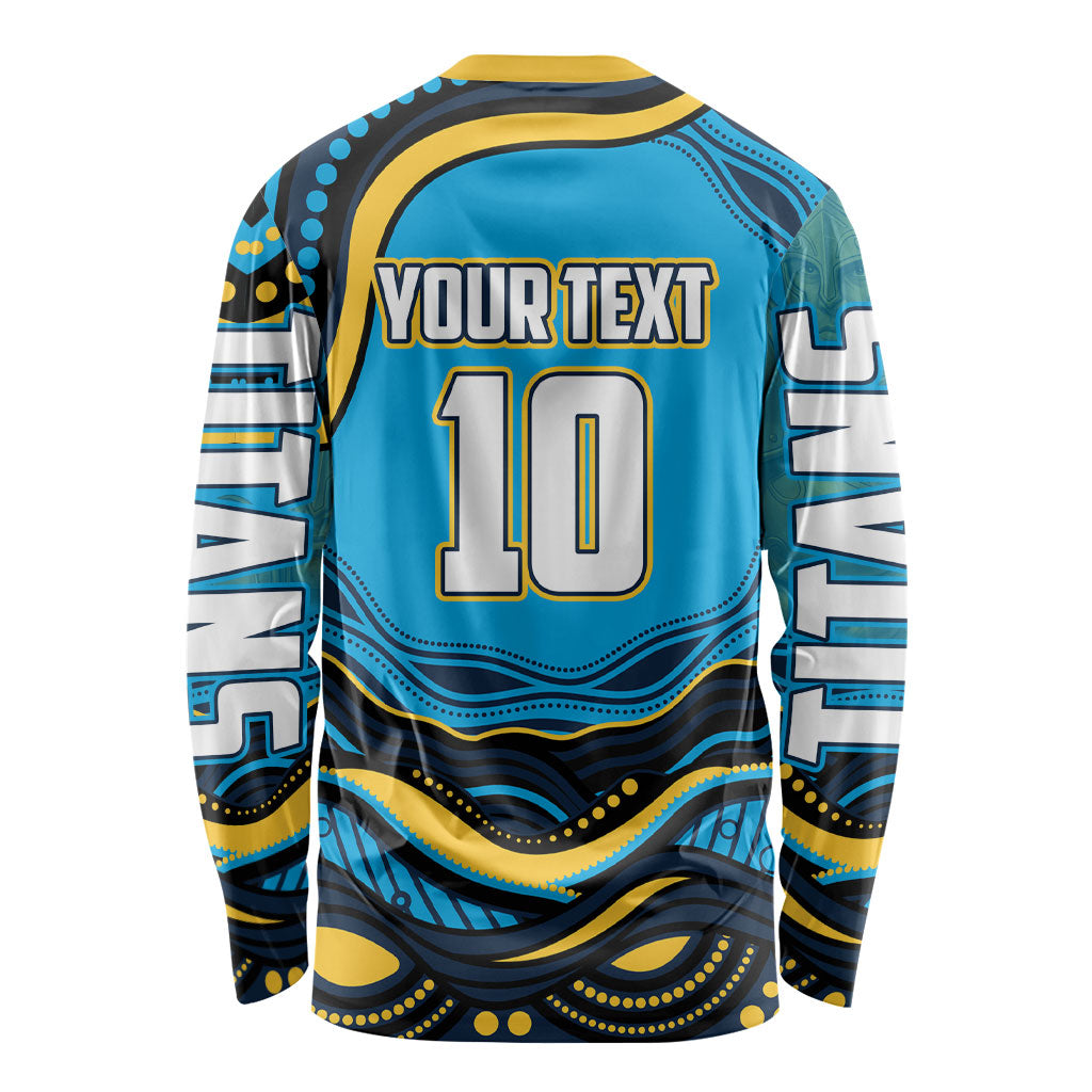 Personalized North Queensland Cowboys Long Sleeve Shirt Aboriginal Dot Art - Dreamtime Rugby Mascot
