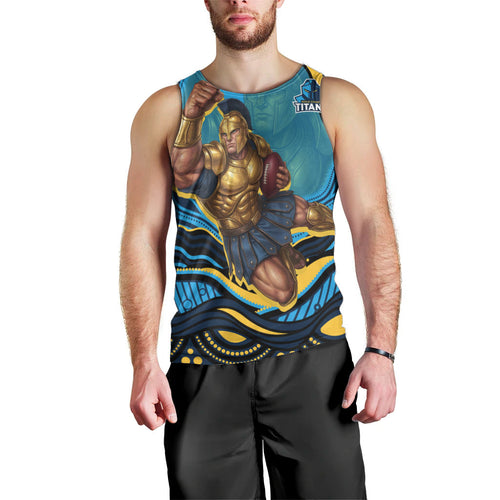 Personalized North Queensland Cowboys Men Tank Top Aboriginal Dot Art - Dreamtime Rugby Mascot