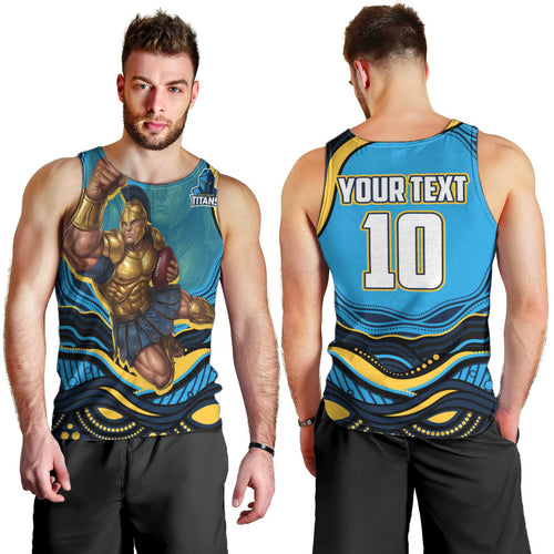 Personalized North Queensland Cowboys Men Tank Top Aboriginal Dot Art - Dreamtime Rugby Mascot