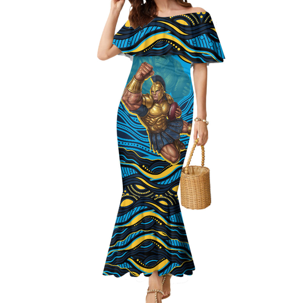 Personalized North Queensland Cowboys Mermaid Dress Aboriginal Dot Art - Dreamtime Rugby Mascot