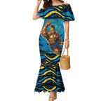 Personalized North Queensland Cowboys Mermaid Dress Aboriginal Dot Art - Dreamtime Rugby Mascot