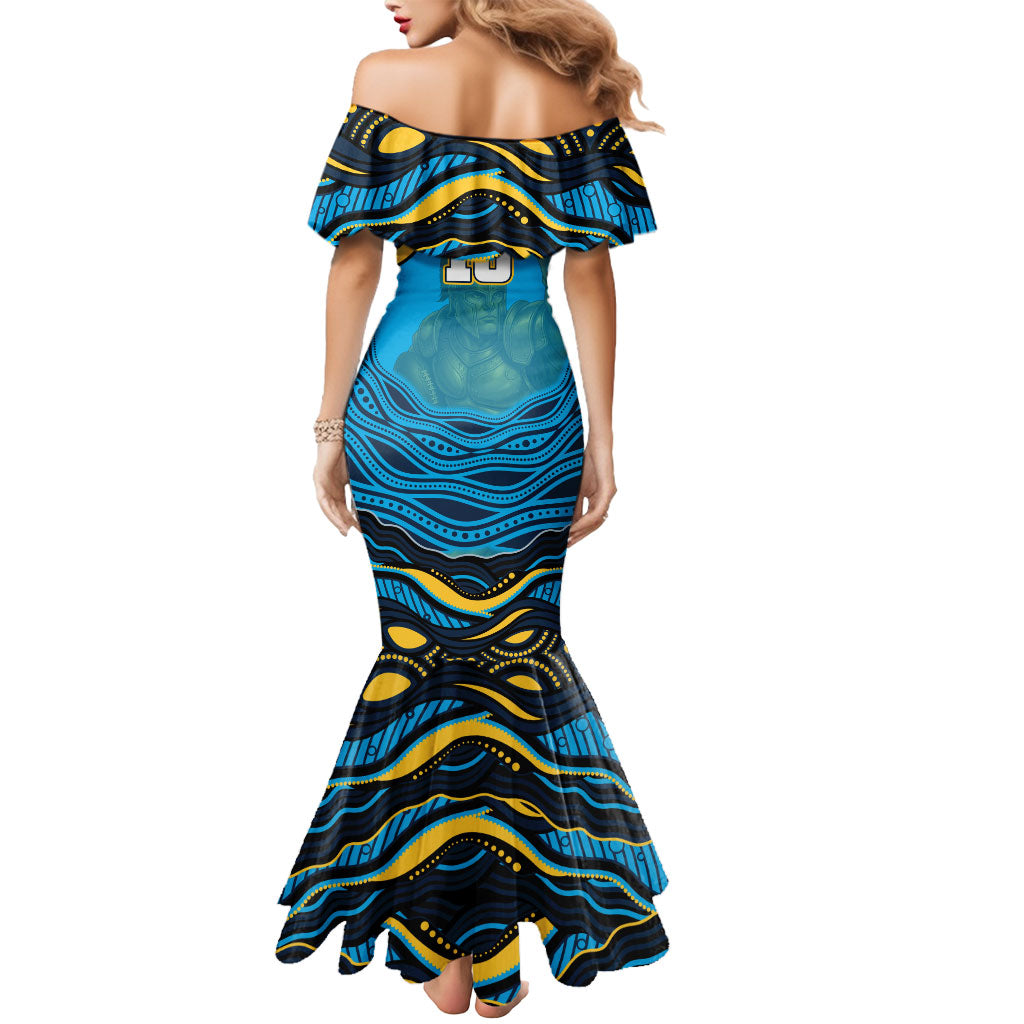 Personalized North Queensland Cowboys Mermaid Dress Aboriginal Dot Art - Dreamtime Rugby Mascot