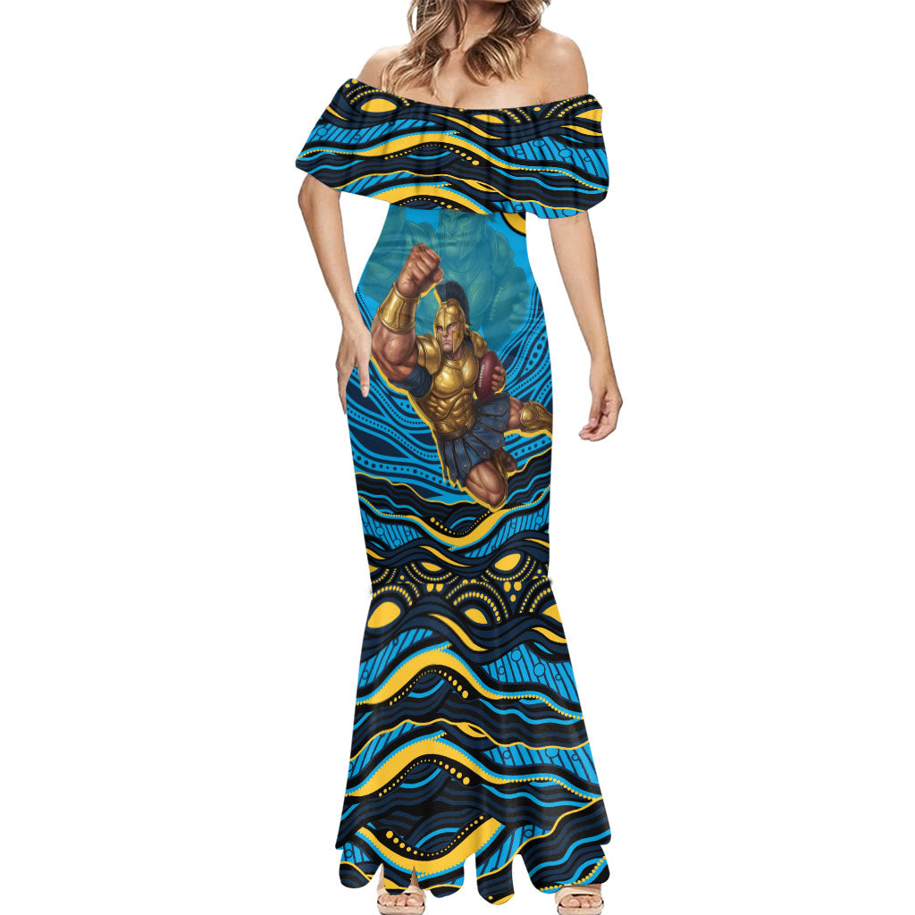 Personalized North Queensland Cowboys Mermaid Dress Aboriginal Dot Art - Dreamtime Rugby Mascot
