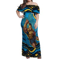 Personalized North Queensland Cowboys Off Shoulder Maxi Dress Aboriginal Dot Art - Dreamtime Rugby Mascot