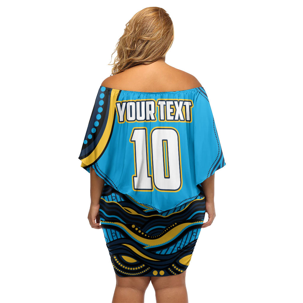 Personalized North Queensland Cowboys Off Shoulder Short Dress Aboriginal Dot Art - Dreamtime Rugby Mascot