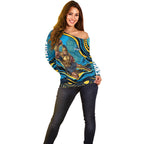 Personalized North Queensland Cowboys Off Shoulder Sweater Aboriginal Dot Art - Dreamtime Rugby Mascot