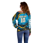 Personalized North Queensland Cowboys Off Shoulder Sweater Aboriginal Dot Art - Dreamtime Rugby Mascot