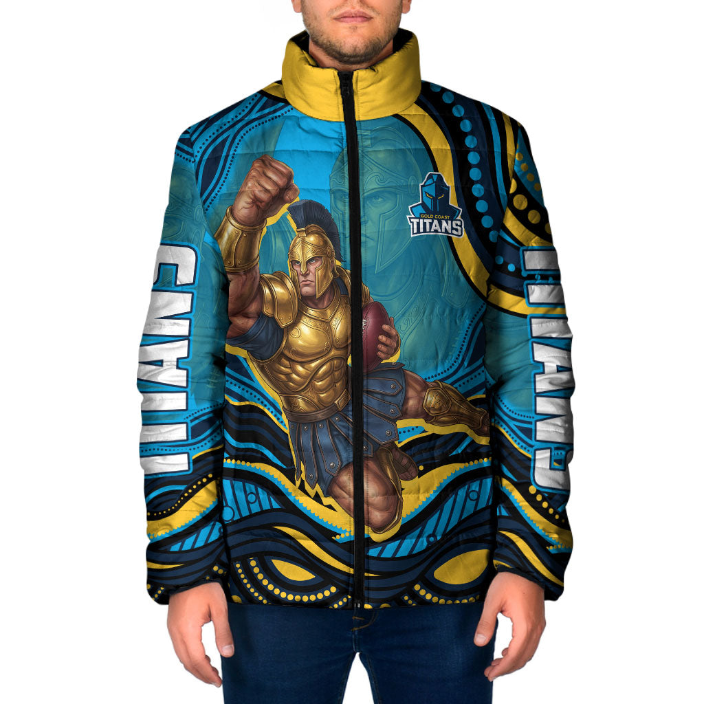 Personalized North Queensland Cowboys Padded Jacket Aboriginal Dot Art - Dreamtime Rugby Mascot