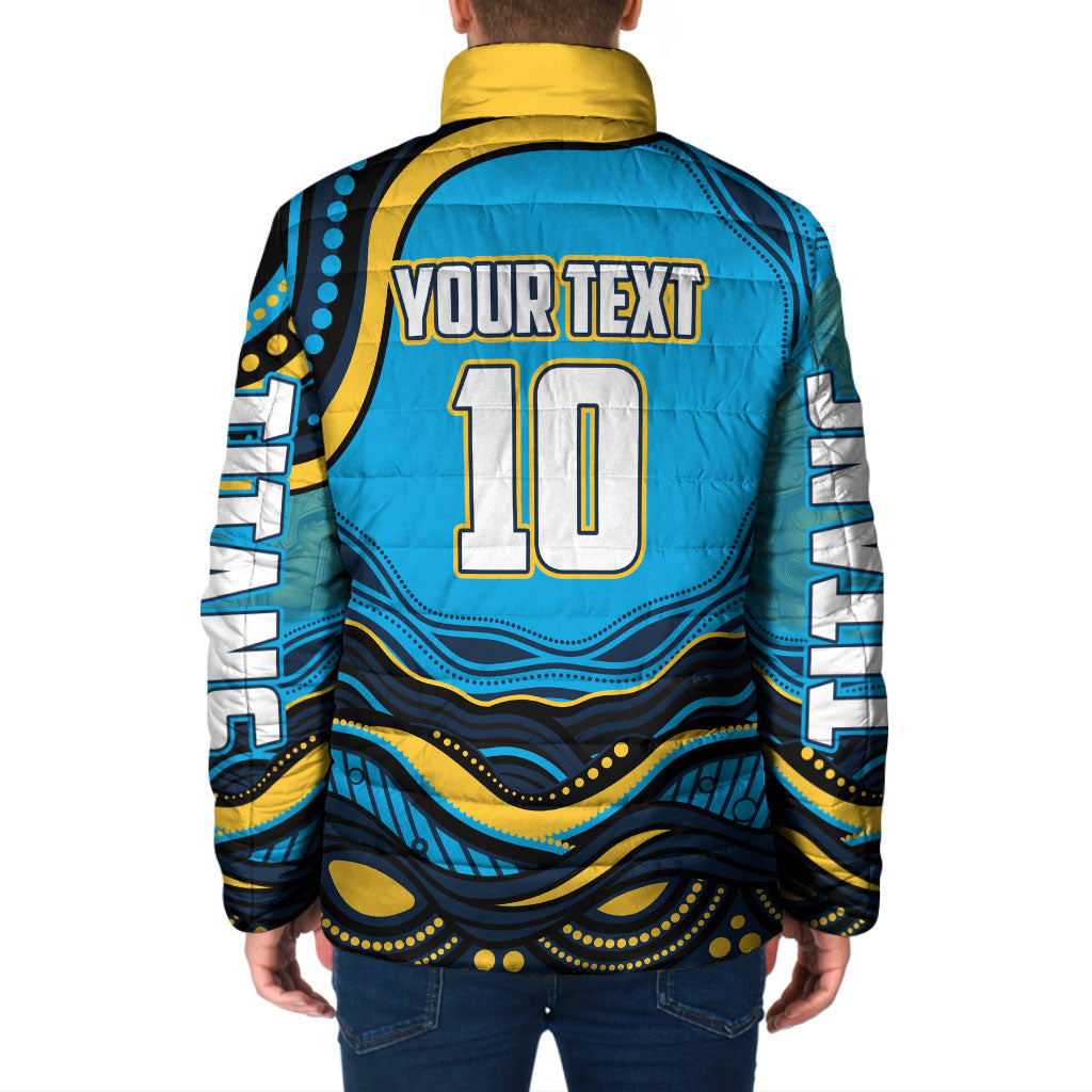 Personalized North Queensland Cowboys Padded Jacket Aboriginal Dot Art - Dreamtime Rugby Mascot