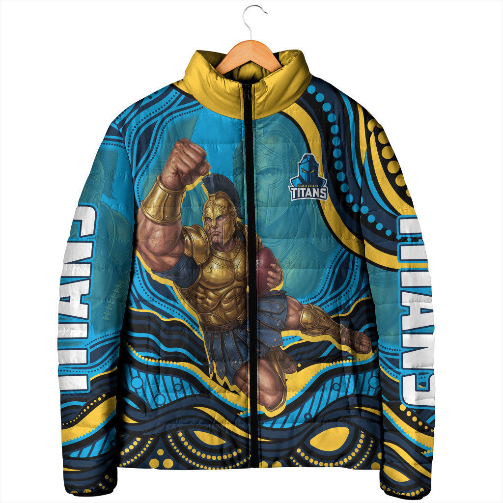 Personalized North Queensland Cowboys Padded Jacket Aboriginal Dot Art - Dreamtime Rugby Mascot