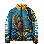 Personalized North Queensland Cowboys Padded Jacket Aboriginal Dot Art - Dreamtime Rugby Mascot