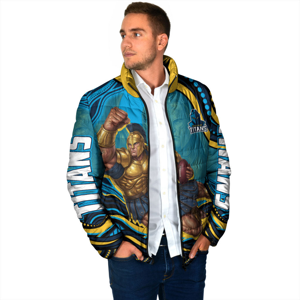 Personalized North Queensland Cowboys Padded Jacket Aboriginal Dot Art - Dreamtime Rugby Mascot