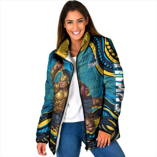 Personalized North Queensland Cowboys Padded Jacket Aboriginal Dot Art - Dreamtime Rugby Mascot