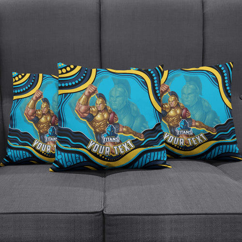 Personalized North Queensland Cowboys Pillow Cover Aboriginal Dot Art - Dreamtime Rugby Mascot