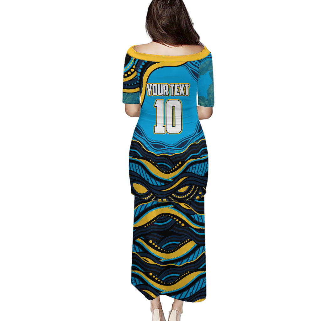 Personalized North Queensland Cowboys Puletasi Aboriginal Dot Art - Dreamtime Rugby Mascot