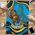 Personalized North Queensland Cowboys Puzzle Aboriginal Dot Art - Dreamtime Rugby Mascot