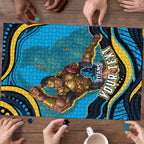 Personalized North Queensland Cowboys Puzzle Aboriginal Dot Art - Dreamtime Rugby Mascot