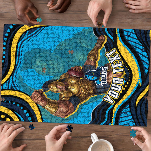 Personalized North Queensland Cowboys Puzzle Aboriginal Dot Art - Dreamtime Rugby Mascot