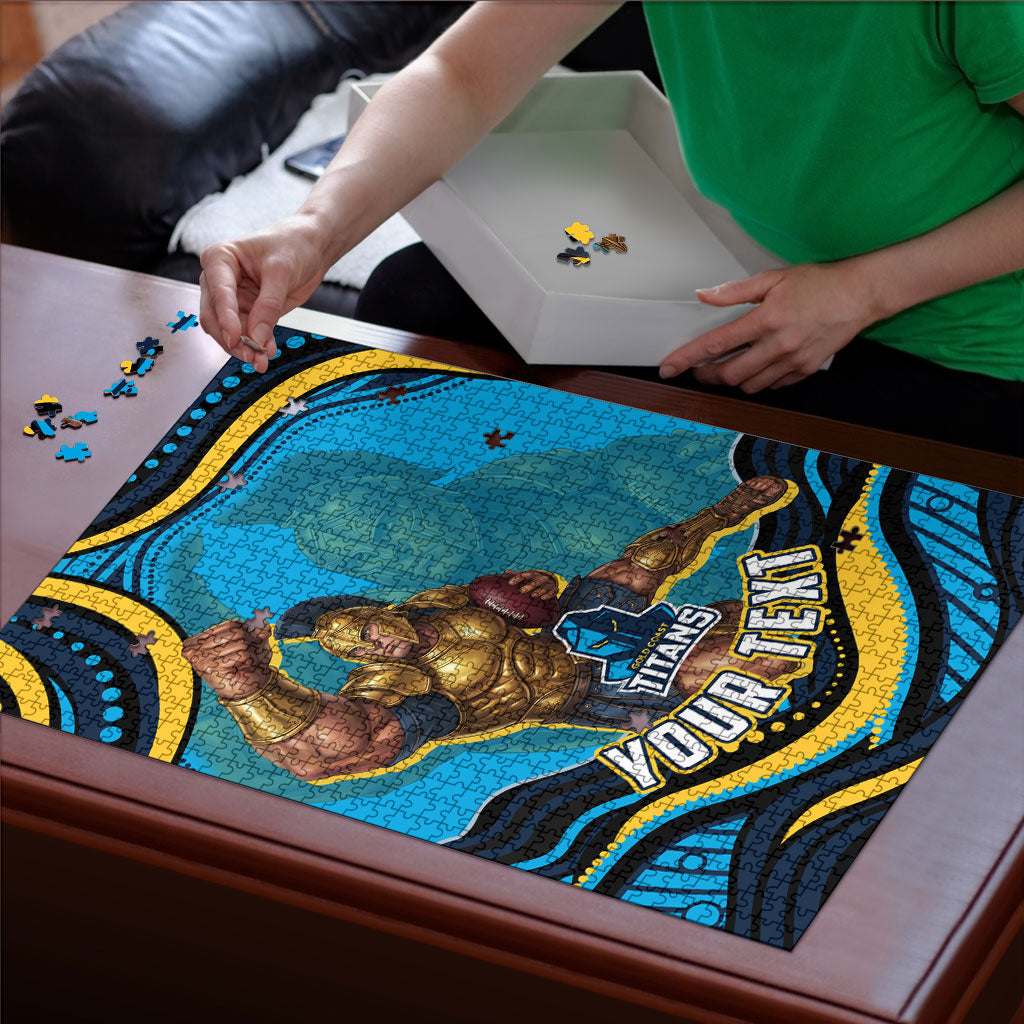 Personalized North Queensland Cowboys Puzzle Aboriginal Dot Art - Dreamtime Rugby Mascot